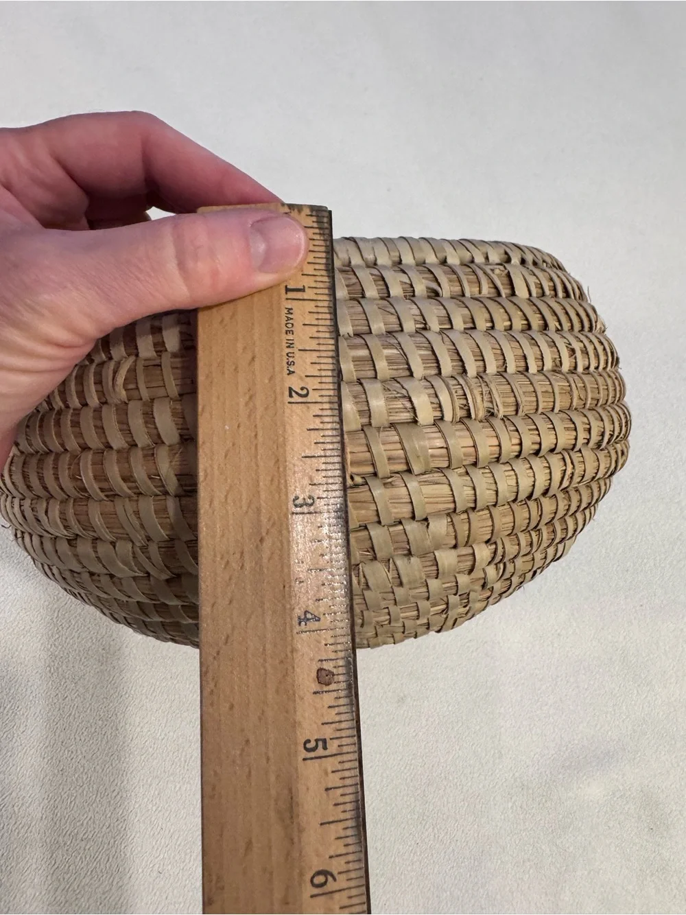 Vintage Sweetgrass Coiled Basket Handmade Southern Folk Art Round 8” Boho